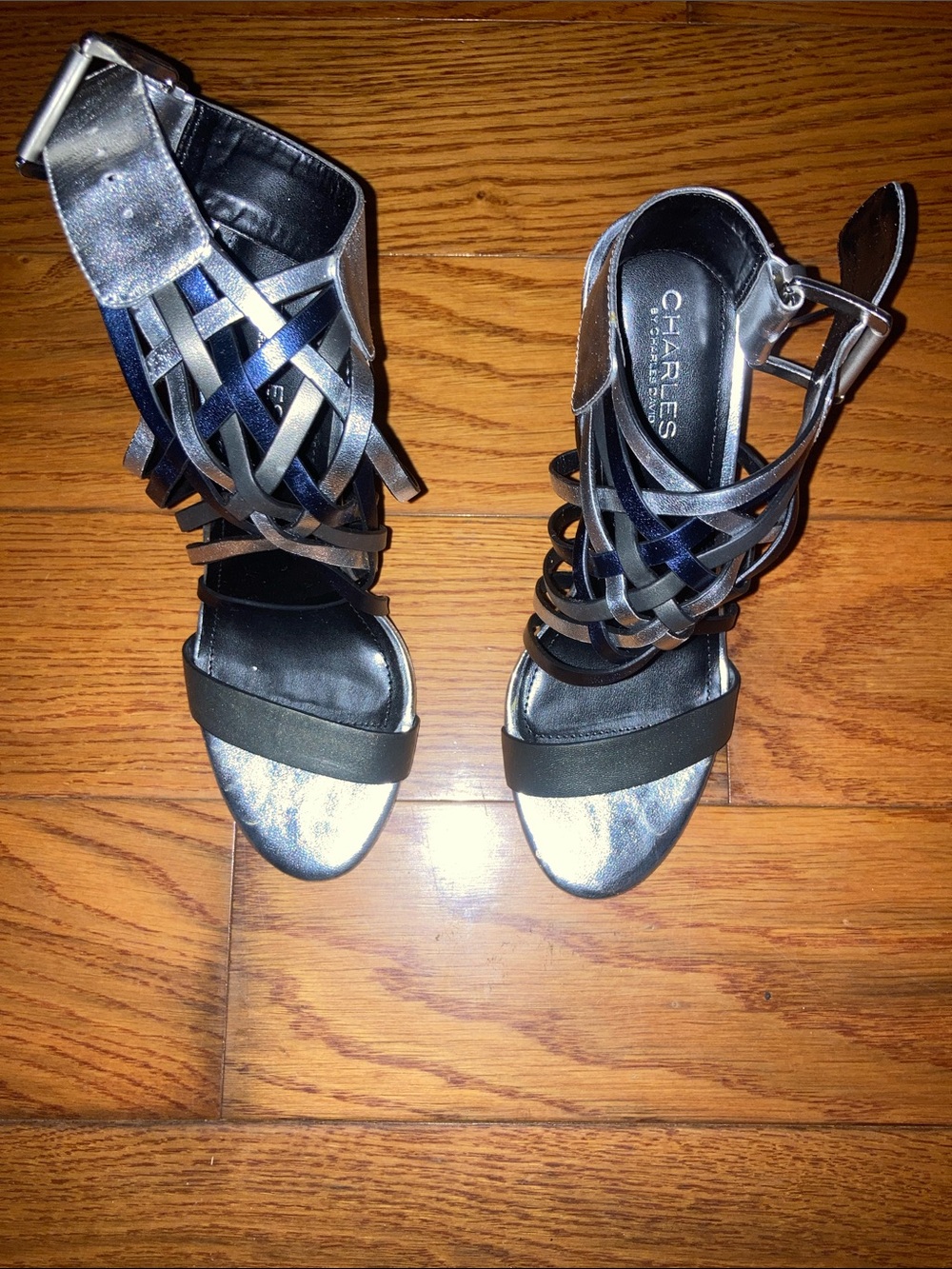 Charles by Charles David Silver Metallic Strappy Heels